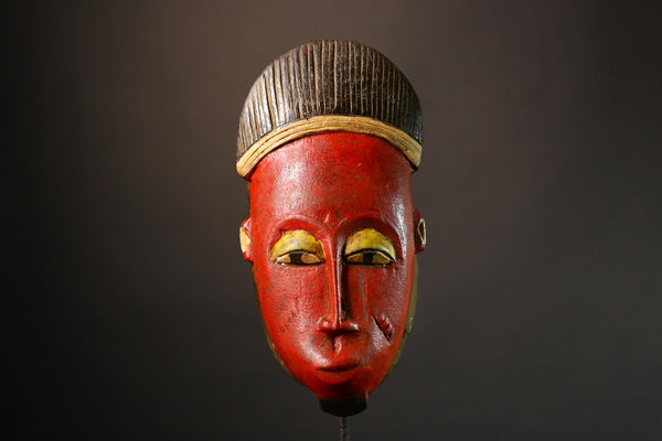 African Hand-Carved Tribal Face Mask - Baule Wooden Wall Hanging - Authentic Unique Art Décor - Exquisite Cultural Accent -G3576