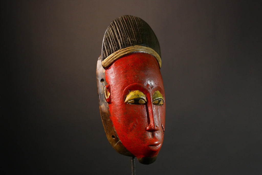 African Hand-Carved Tribal Face Mask - Baule Wooden Wall Hanging - Authentic Unique Art Décor - Exquisite Cultural Accent -G3576