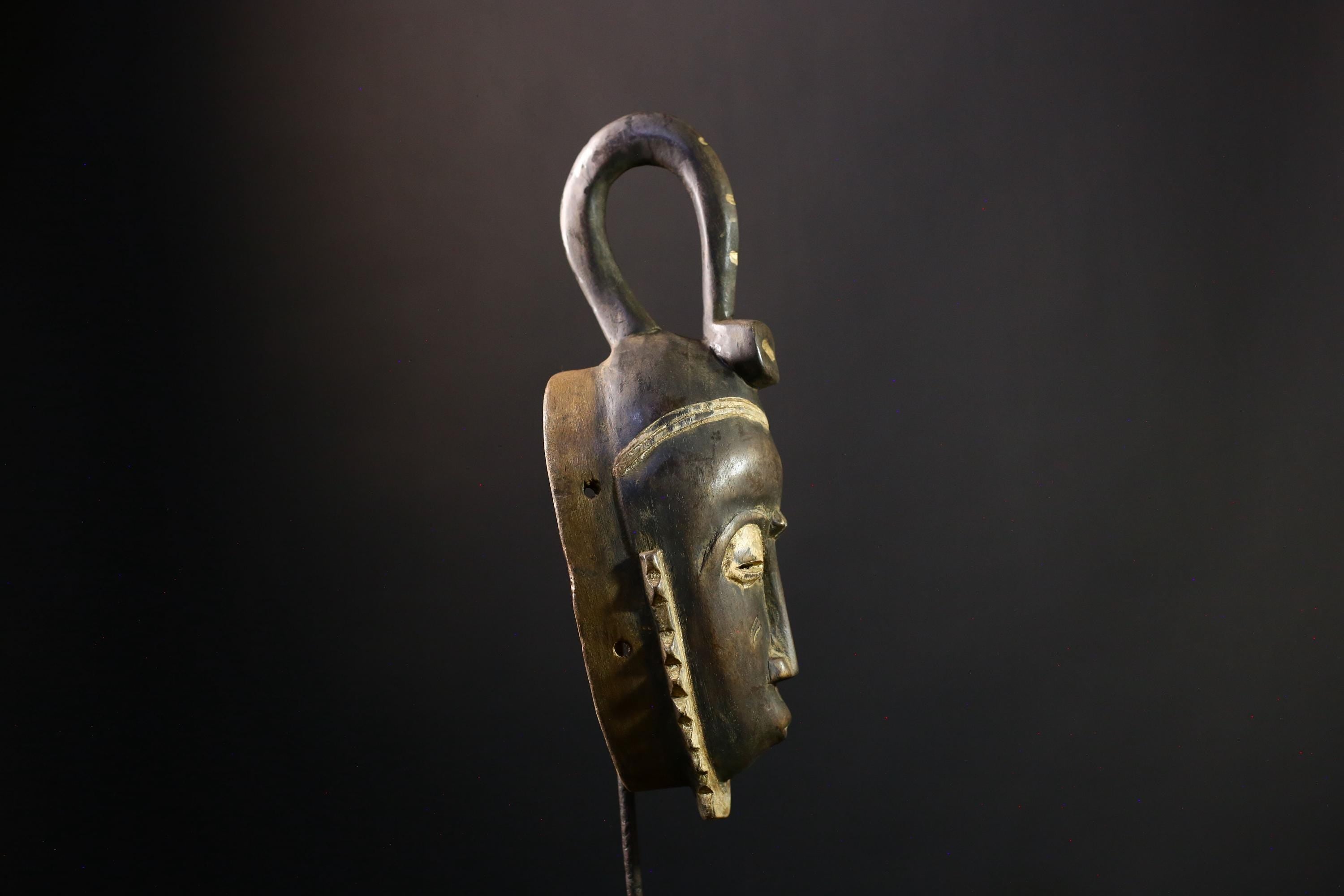 African Mask - Unique Yaure Culture Art, Multicolored Wall Decor, Handcrafted Ethnic Collectible, Vibrant Tribal Sculpture for Display-G3829