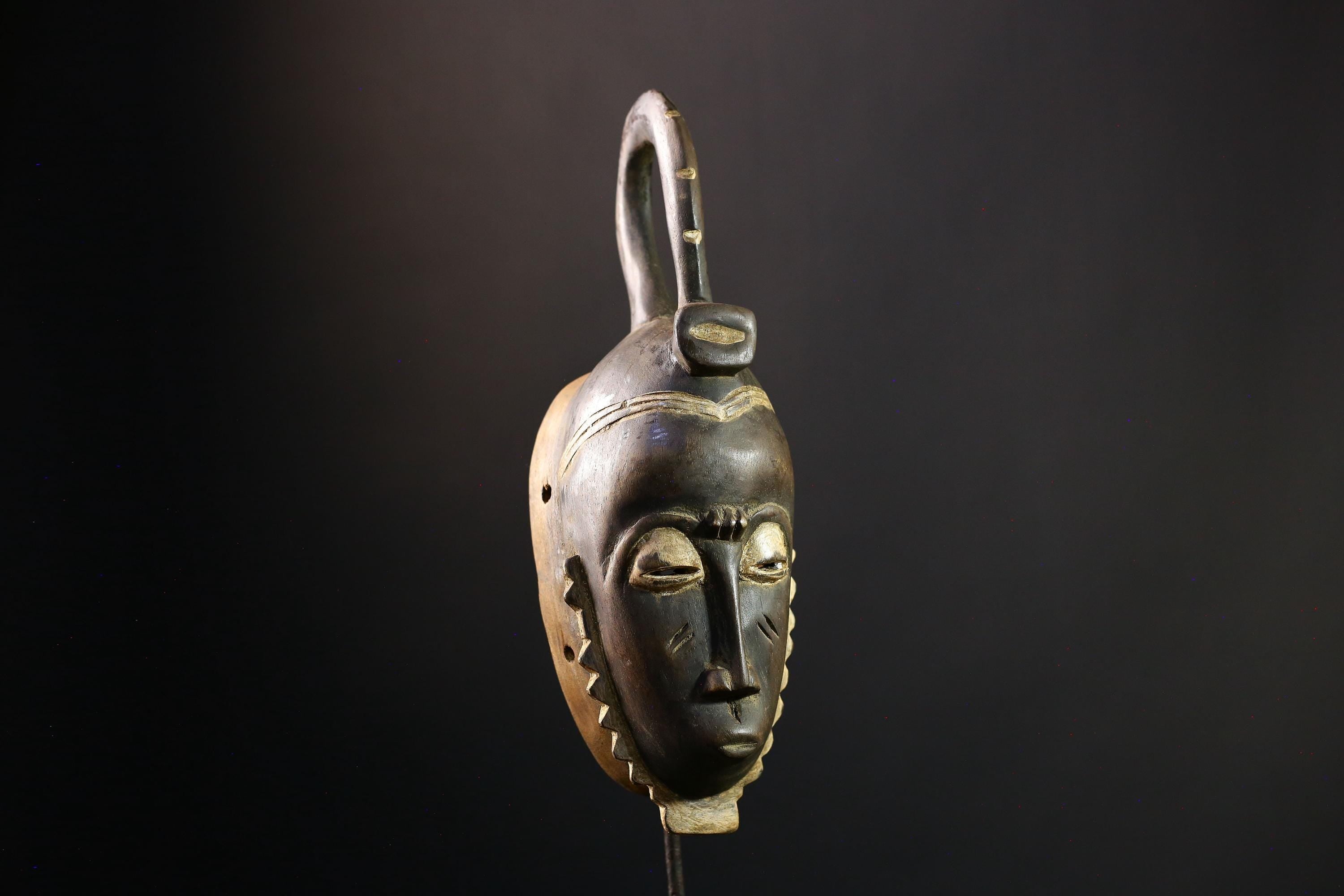 African Mask - Unique Yaure Culture Art, Multicolored Wall Decor, Handcrafted Ethnic Collectible, Vibrant Tribal Sculpture for Display-G3829