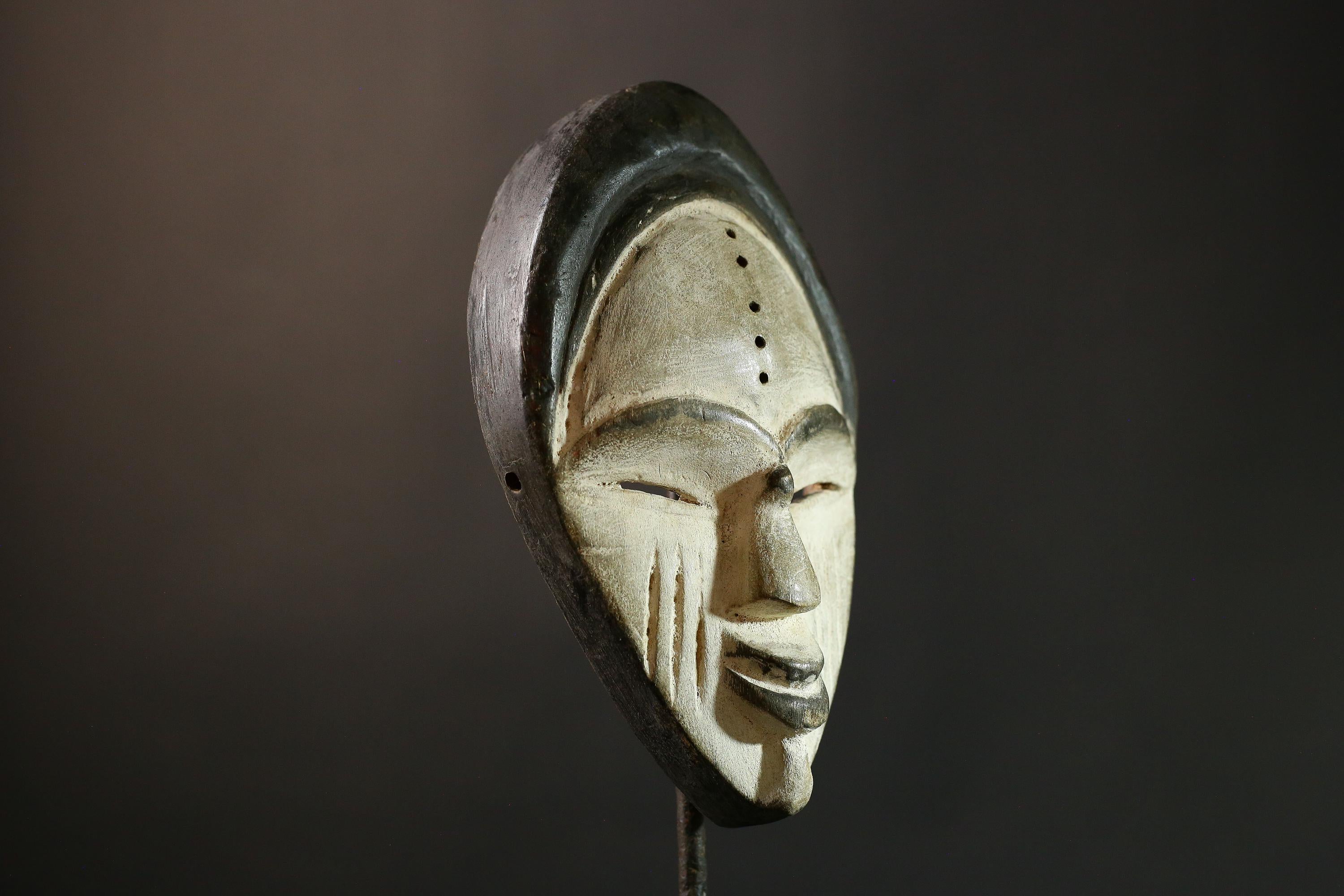 African Wooden Mask Tribal Face Decor Handcarved Igbo Wall Art Ethnic Home Accent Authentic Nigerian Masquerade - G3603