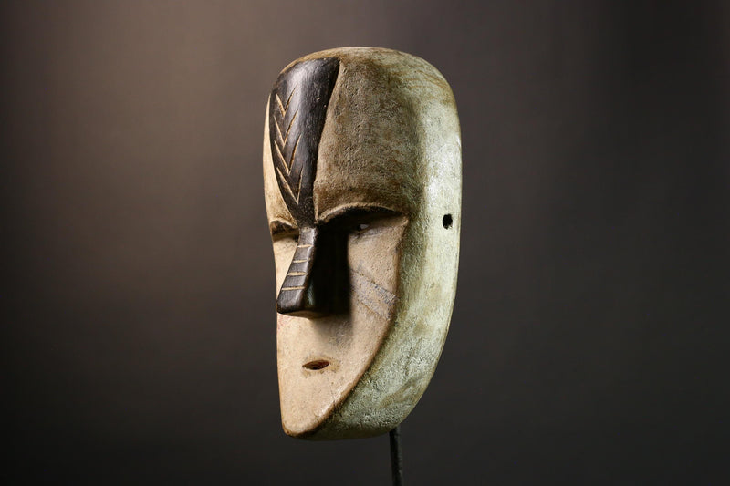 African Authentic Tribal Lega Mask White Face Congo Art Wood Wall Decor Ethnic Carved Sculpture Rare Cultural Artifact- G3595