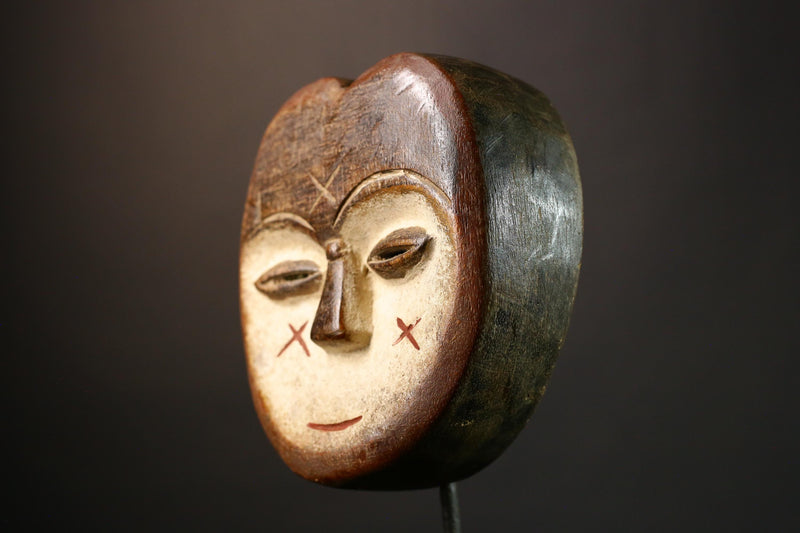 African Lega Mask Lengola Tribe DR Congo Authentic Tribal Wall Art Handcarved Wood Decor Piece Rare Cultural Artifact- G3593