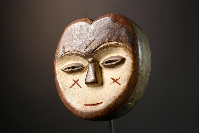 African Lega Mask Lengola Tribe DR Congo Authentic Tribal Wall Art Handcarved Wood Decor Piece Rare Cultural Artifact- G3593