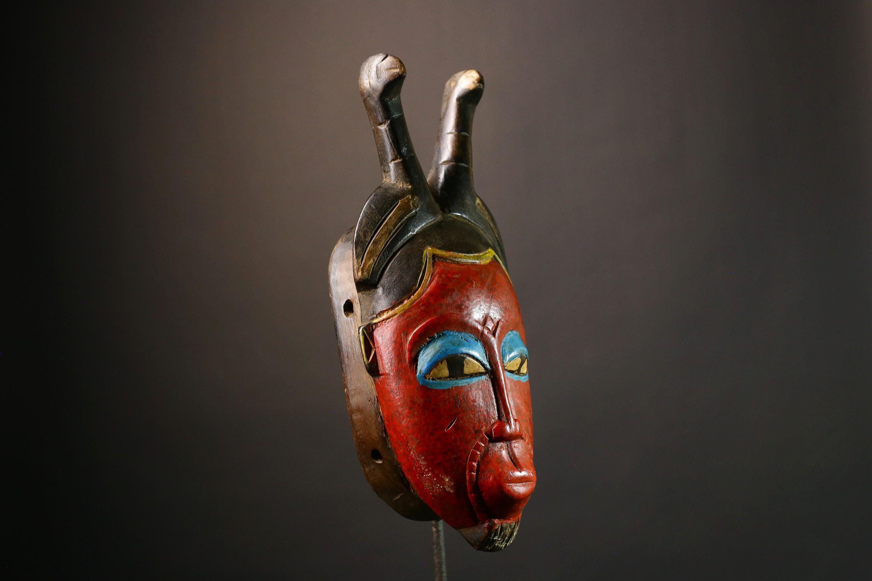 African Antique Wood Mask Beautiful Handcrafted Guro Art Unique Tribal Wall Hanging Ethnic Home Accent Decor Rare Cultural Artifact- G3591
