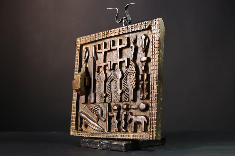 African Dogon Door - Hand-Carved Wooden Granary Door Decor from Dogoan Tribe in Mali - Unique Cultural Art Piece for Home Display-G3858