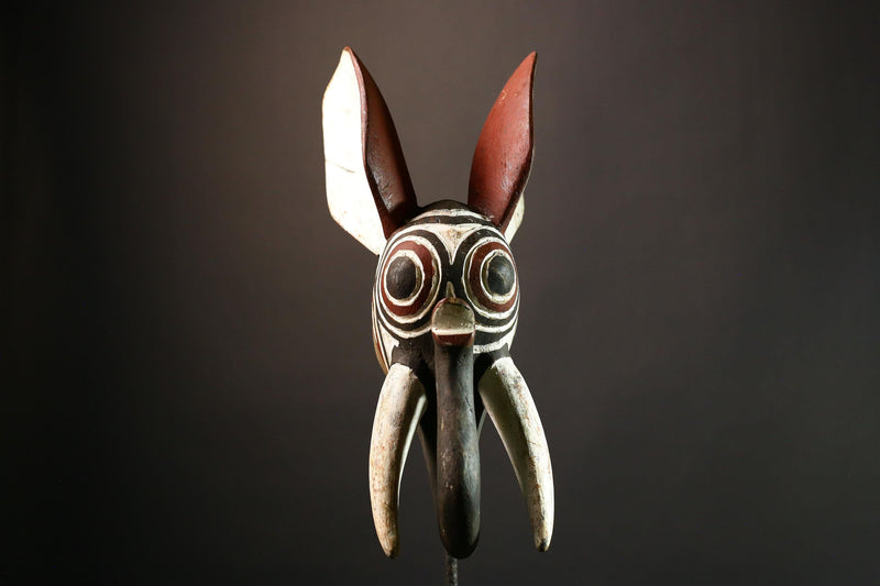 African Mask Vibrant Tribal Face Bobo Style Elephant Art from Burkina Faso Unique Decor Piece for Home and Collectors-G1379