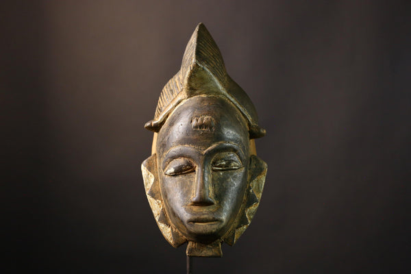 Authentic African Tribal Face Mask from Guru Tribe Vintage Baule Wall Hanging Art Unique Cultural Decor Piece for Home and Display -G1976