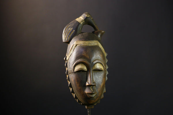 African Mask Baule Guro Hand-Carved Vintage Tribal Decorative Wall Art-G3869