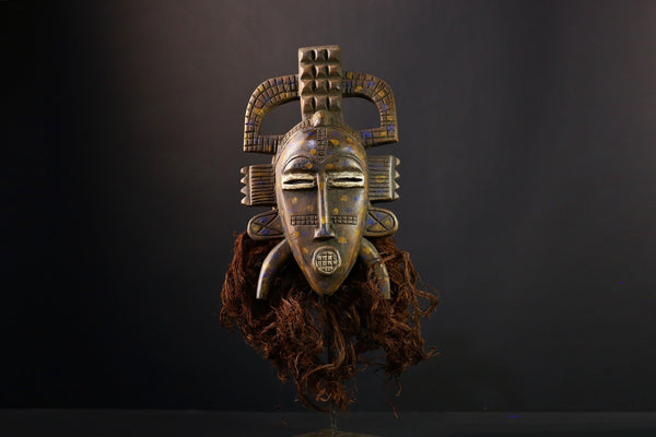 African Mask Senufo Kalao - Vintage Hand-Carved Wood Tribal Decor-G3871