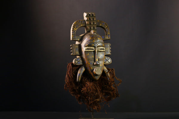 African Mask Senufo Kalao - Vintage Hand-Carved Wood Tribal Decor-G3871