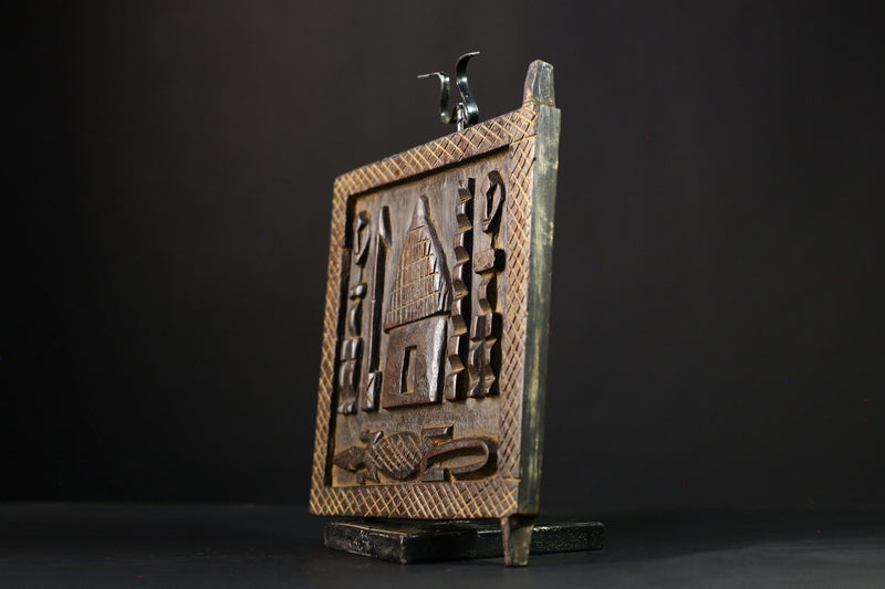 African Granary Door Vintage Hand-Carved Wood Tribal Decorative Art Piece-G3861