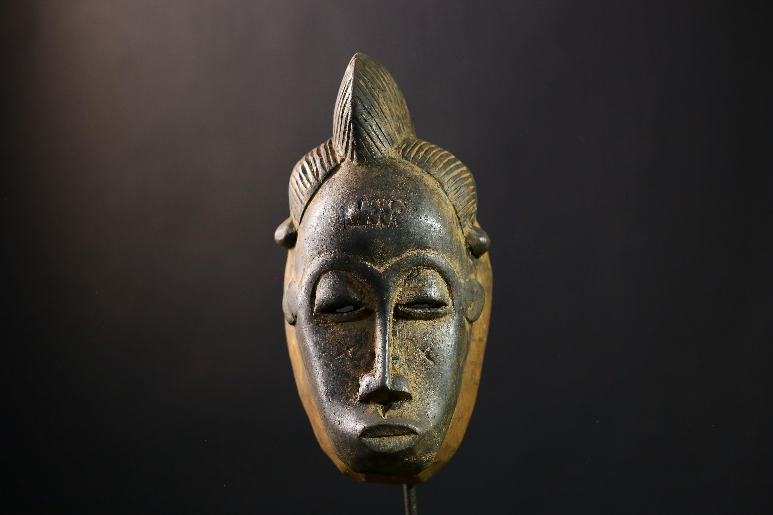 African Baule Mask Tribal Carved Wood Face Côte d’Ivoire Art Collectible Vintage Wall Decor Handcrafted Ethnic Sculpture-G1979