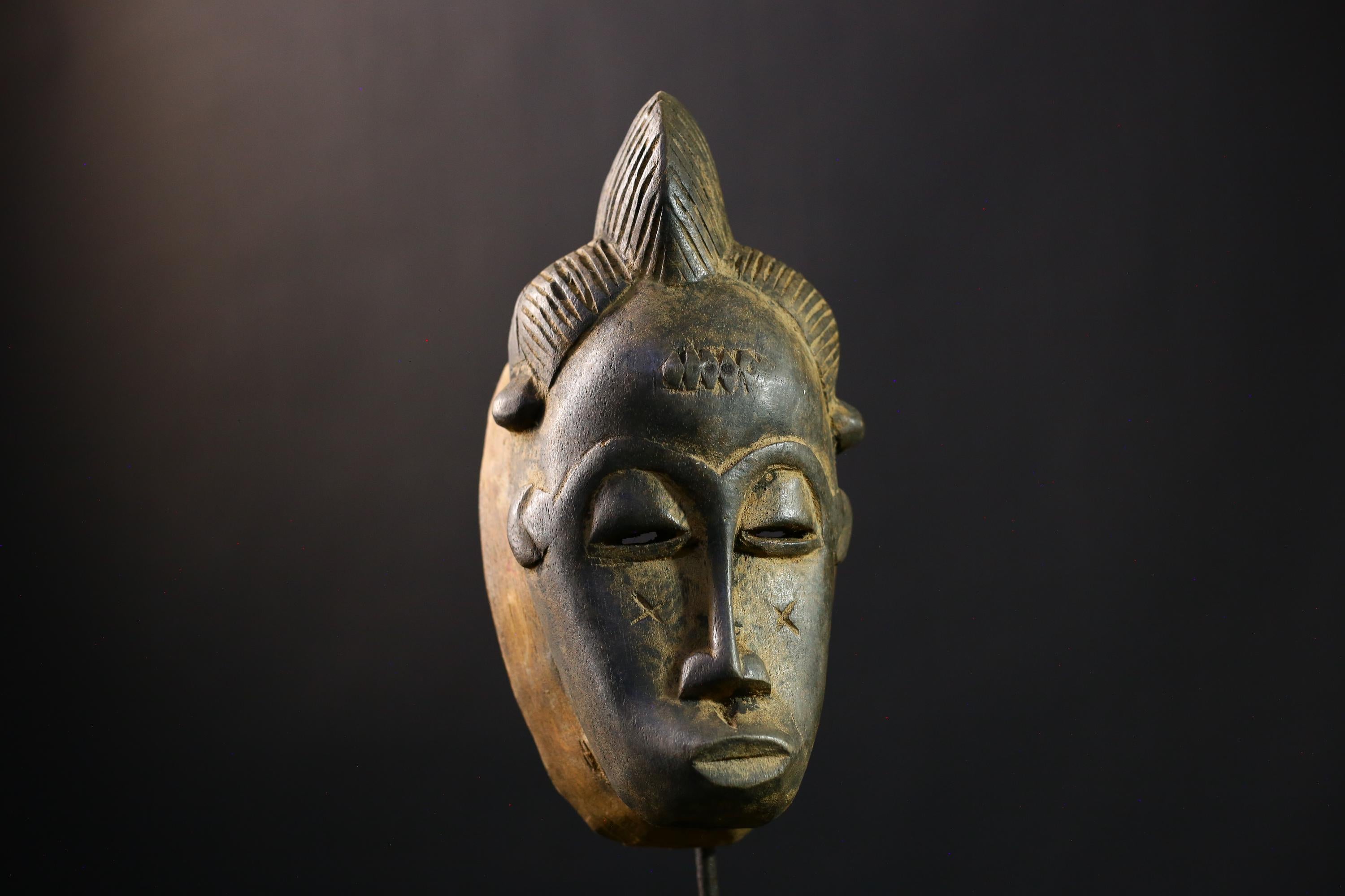African Baule Mask Tribal Carved Wood Face Côte d’Ivoire Art Collectible Vintage Wall Decor Handcrafted Ethnic Sculpture-G1979