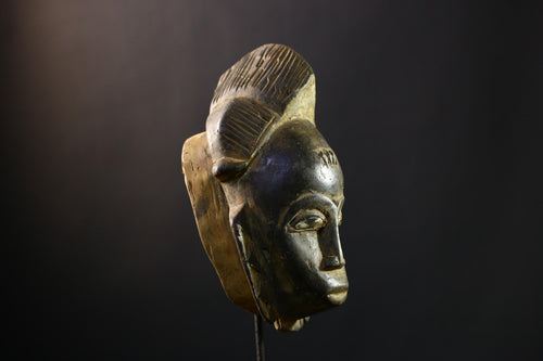 African Baule Tribal Mask Hand Carved Wood Face Côte d’Ivoire Ritual Art Decor Vintage Wall Hanging Sculpture Collectible-G1987
