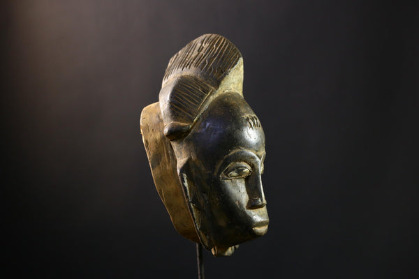 African Baule Tribal Mask Hand Carved Wood Face Côte d’Ivoire Ritual Art Decor Vintage Wall Hanging Sculpture Collectible-G1987
