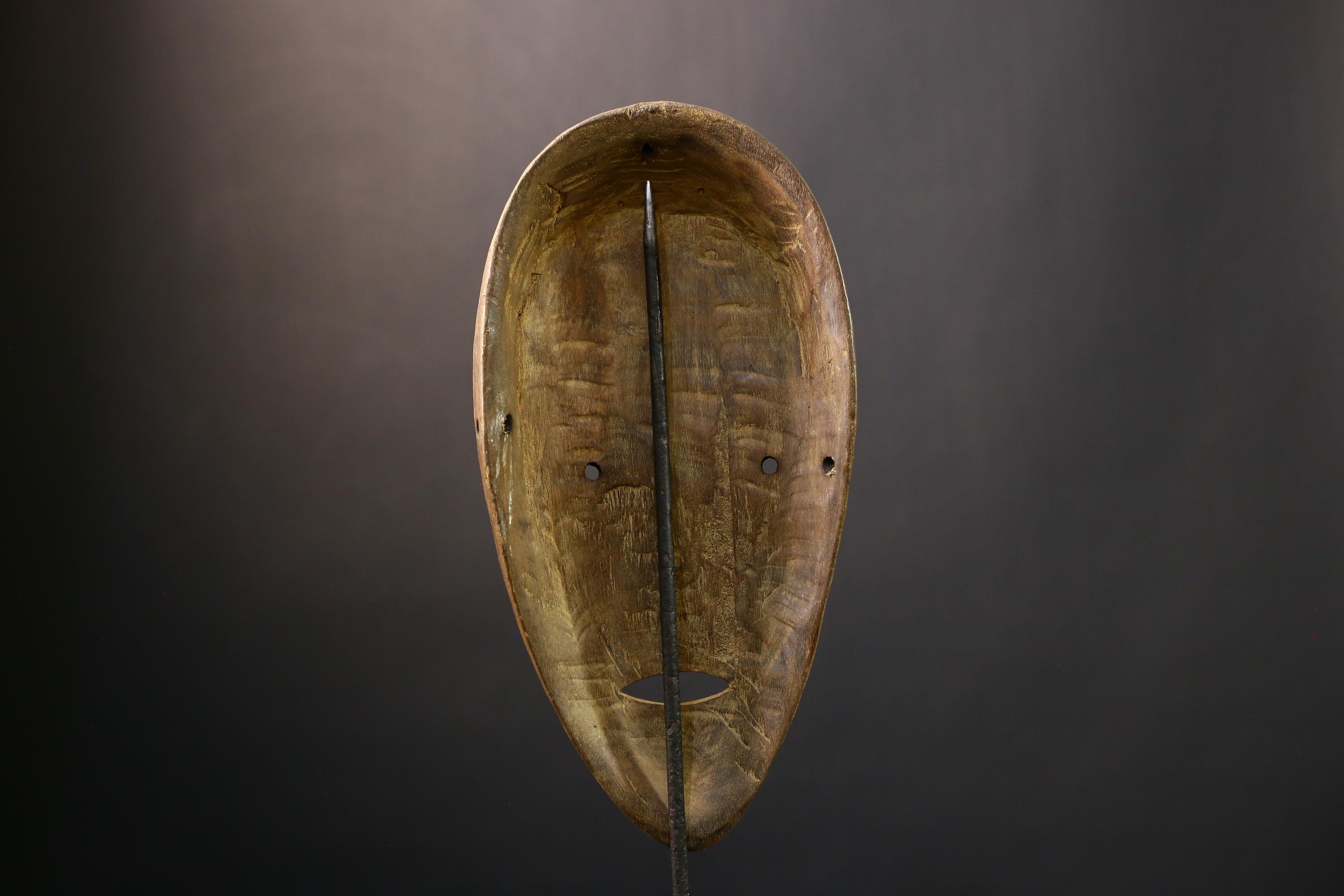 African Tribal Mask Carved Wood Ritual Face West Africa Art Decor Vintage Handmade Wall Sculpture Authentic Collectible-6836