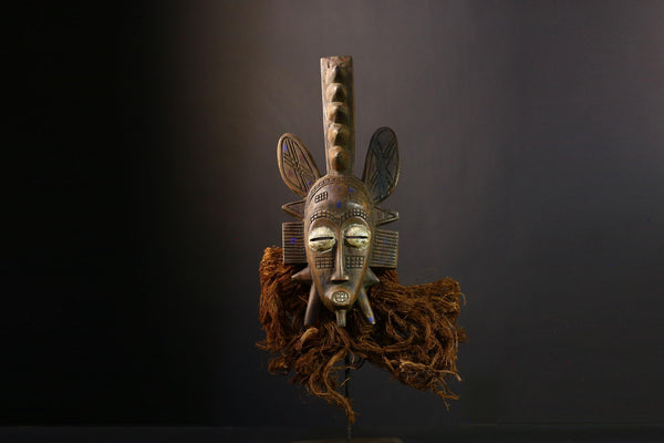 African Vintage Senufo Kalao African Mask - Hand-Carved Tribal Decor with Intricate Detail and Vibrant Designs-G3875