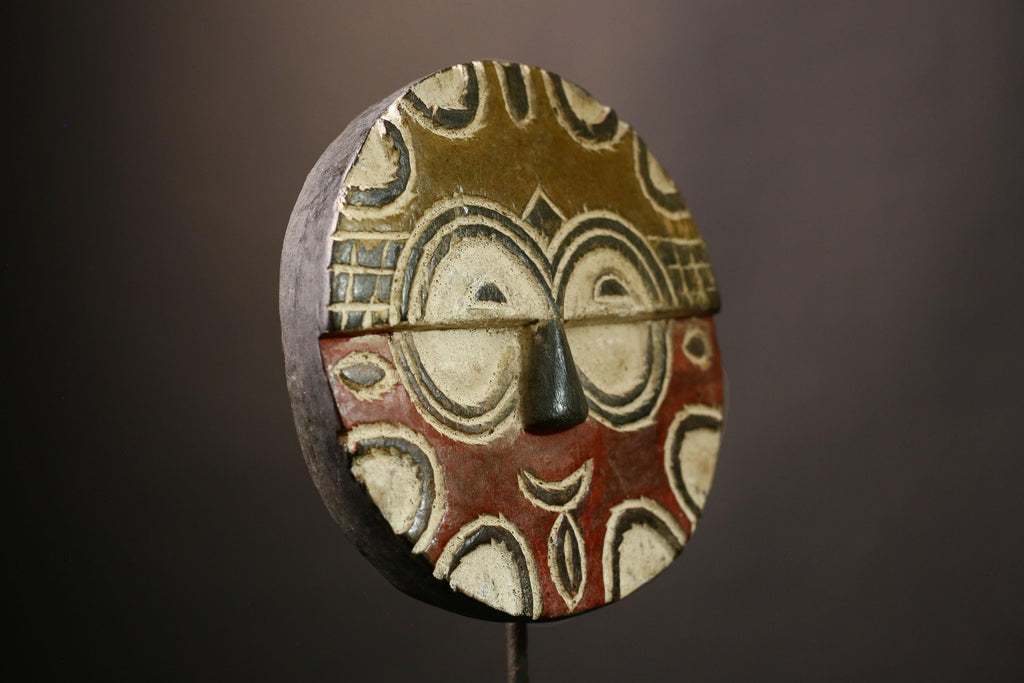 African Hand Moon Mask Antique Ekpo Eket African Wooden Mask Handcrafted Wall Hanging Decorative Art Tribal Home Decor & Cultural -G3631