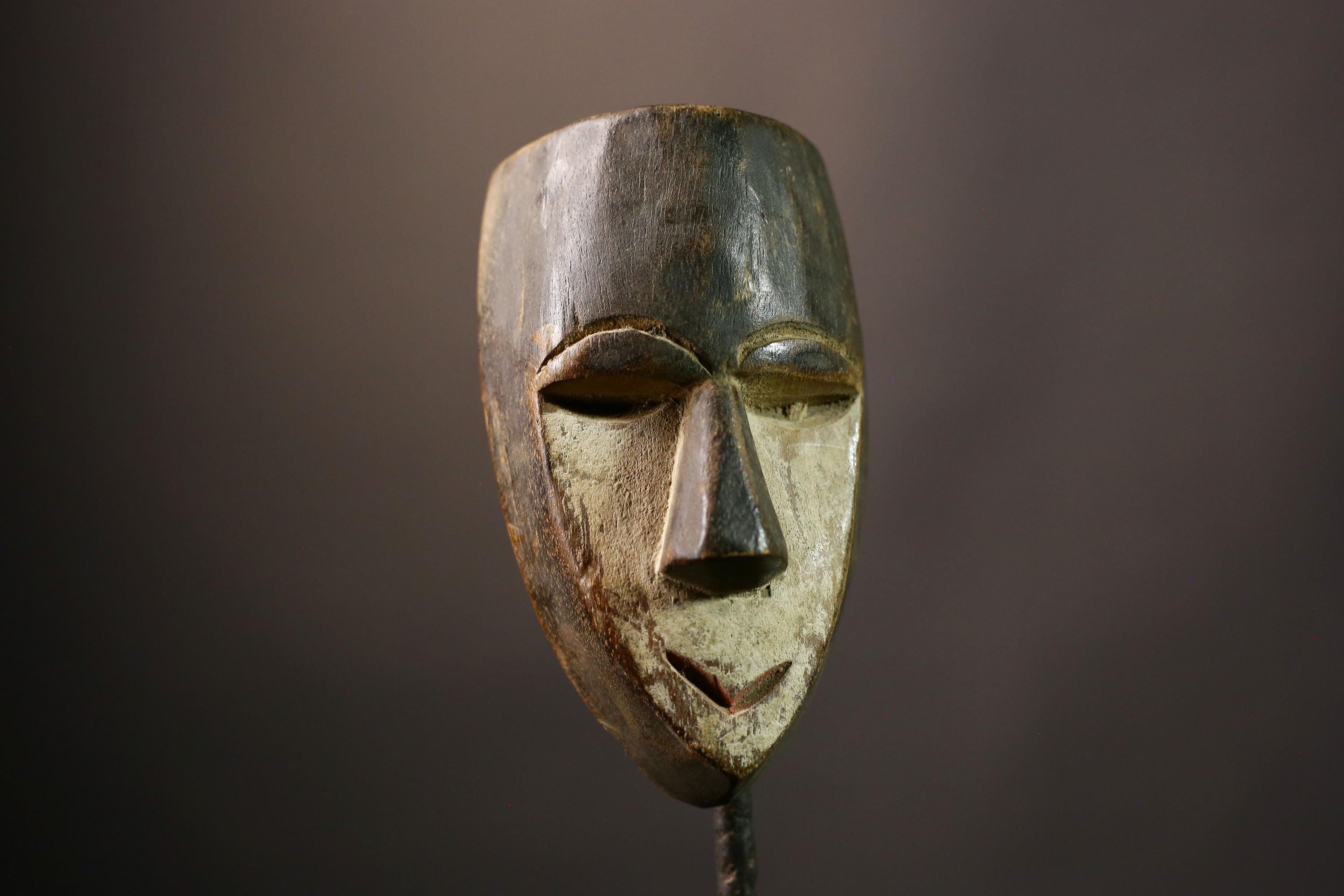 African Lega Authentic Vintage Lega Tribal Mask Hand-Carved Wood Art Unique Home Decor Ethnic Wall Hanging Cultural Collector's Piece-G3627