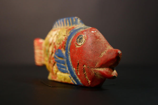 African Hand-Carved Bozo Fish Doll Authentic Tribal Wood Unique Home Decor Exquisite Wall Accent Cultural Ethnic Sculpture Masterpiece-8193