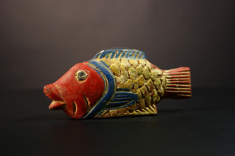 African Hand-Carved Bozo Fish Doll Authentic Tribal Wood Unique Home Decor Exquisite Wall Accent Cultural Ethnic Sculpture Masterpiece-8193