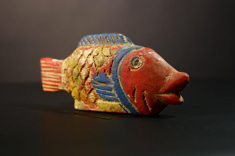 African Hand-Carved Bozo Fish Doll Authentic Tribal Wood Unique Home Decor Exquisite Wall Accent Cultural Ethnic Sculpture Masterpiece-8193