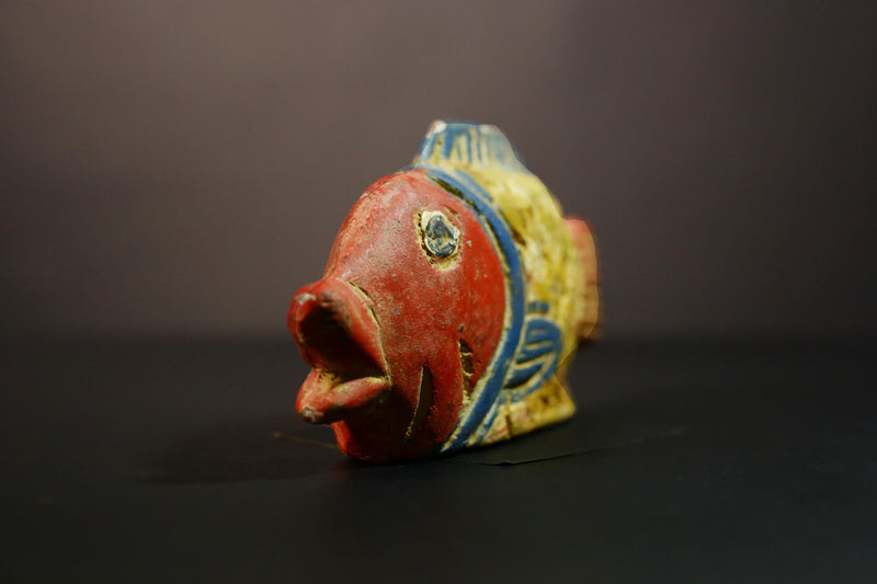 African Hand-Carved Bozo Fish Doll Authentic Tribal Wood Unique Home Decor Exquisite Wall Accent Cultural Ethnic Sculpture Masterpiece-8193