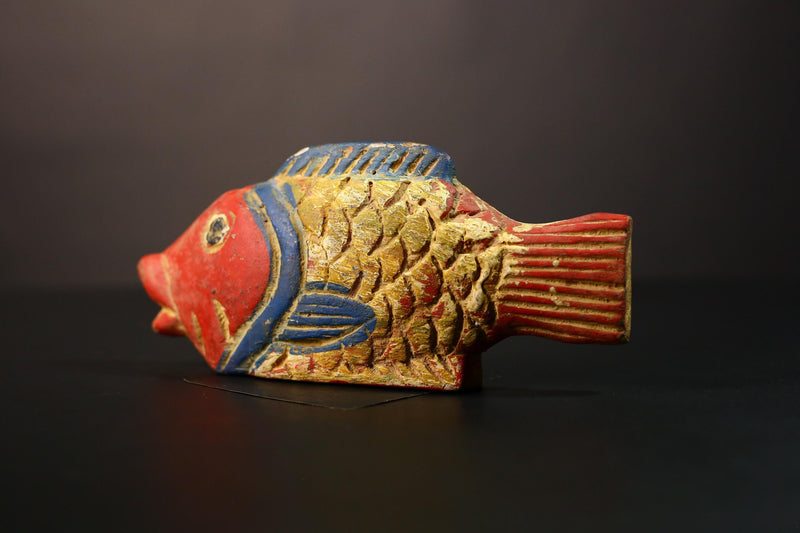 African Hand-Carved Bozo Fish Doll Authentic Tribal Wood Unique Home Decor Exquisite Wall Accent Cultural Ethnic Sculpture Masterpiece-8193