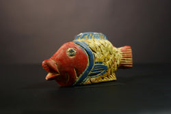 African Hand-Carved Bozo Fish Doll Authentic Tribal Wood Unique Home Decor Exquisite Wall Accent Cultural Ethnic Sculpture Masterpiece-8193