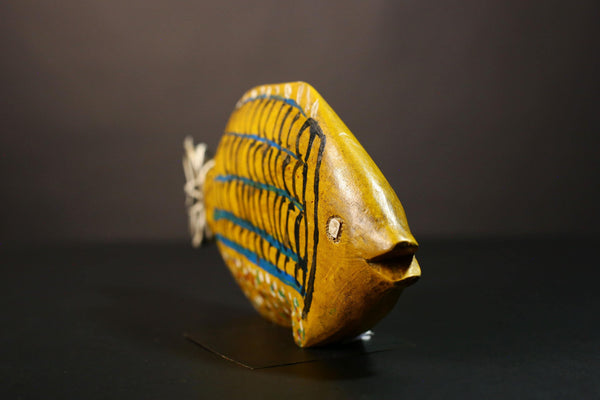 African Hand-Carved Tribal Bozo Fish Figurine Unique Solid Wood Exquisite Collectible Sculptures Authentic Cultural Home Decor Piece-G2027