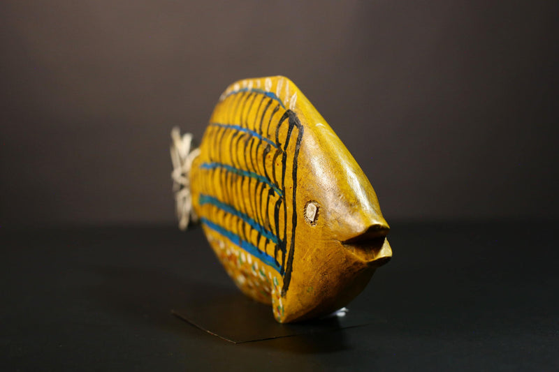 African Hand-Carved Tribal Bozo Fish Figurine Unique Solid Wood Exquisite Collectible Sculptures Authentic Cultural Home Decor Piece-G2027