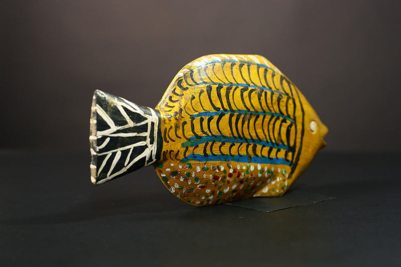 African Hand-Carved Tribal Bozo Fish Figurine Unique Solid Wood Exquisite Collectible Sculptures Authentic Cultural Home Decor Piece-G2027