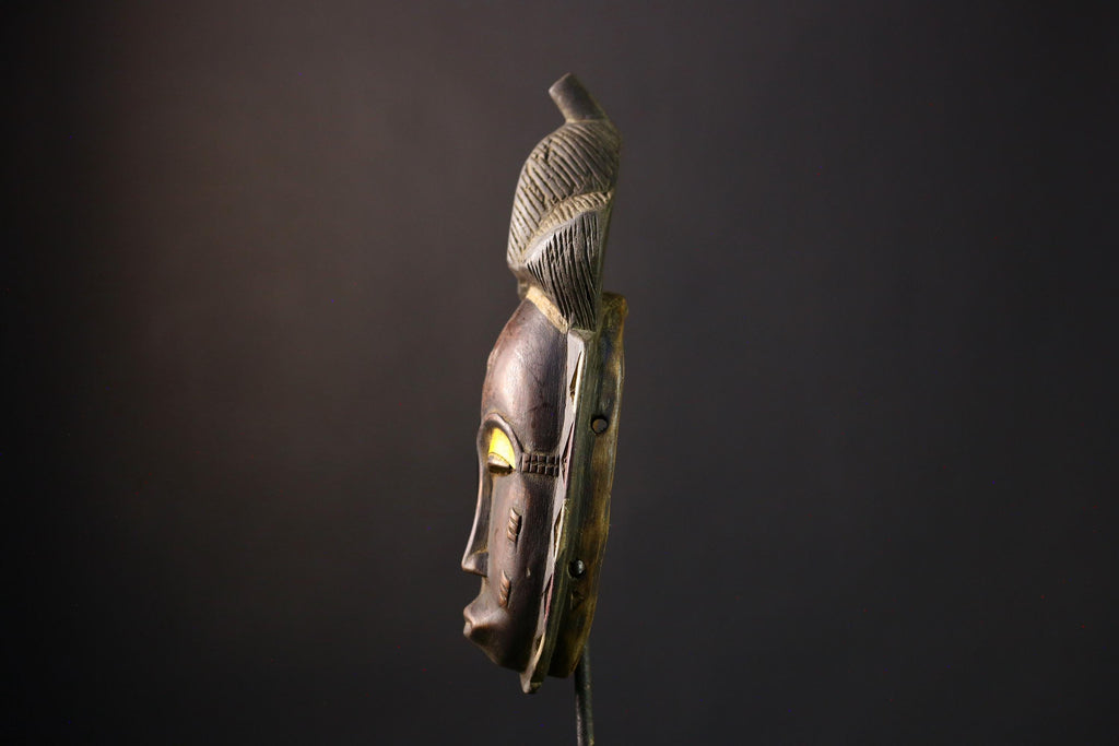 African Mask Baule: Hand-Carved Wooden Tribal Face Wall Art, Unique African Decor Sculpture, Rustic Decor Accent for Home-G3899