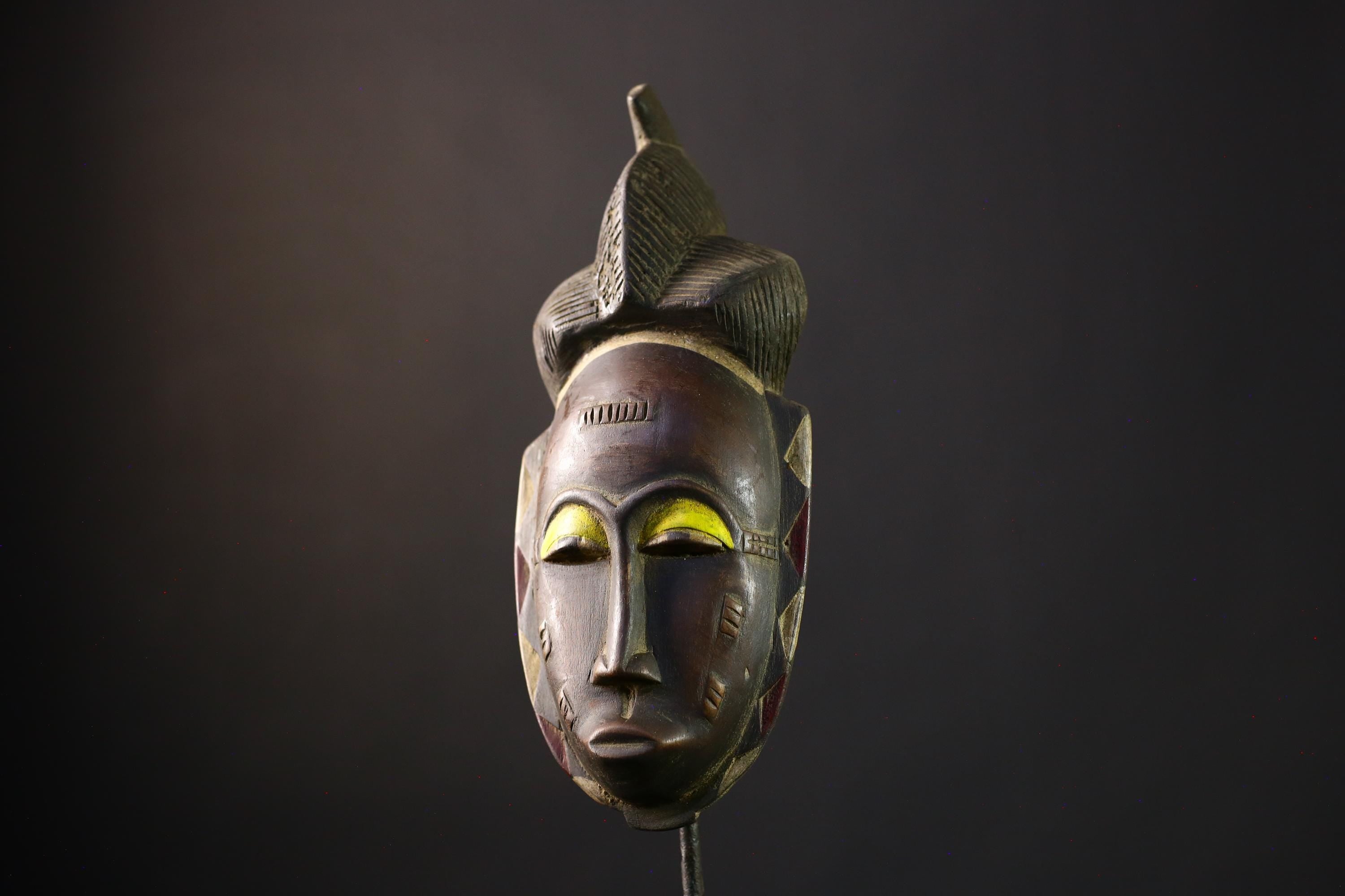 African Mask Baule: Hand-Carved Wooden Tribal Face Wall Art, Unique African Decor Sculpture, Rustic Decor Accent for Home-G3899