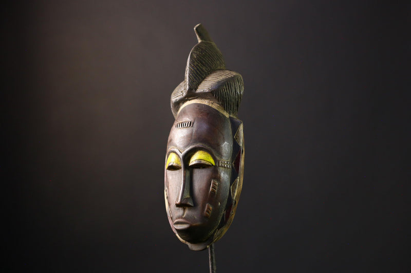 African Mask Baule: Hand-Carved Wooden Tribal Face Wall Art, Unique African Decor Sculpture, Rustic Decor Accent for Home-G3899