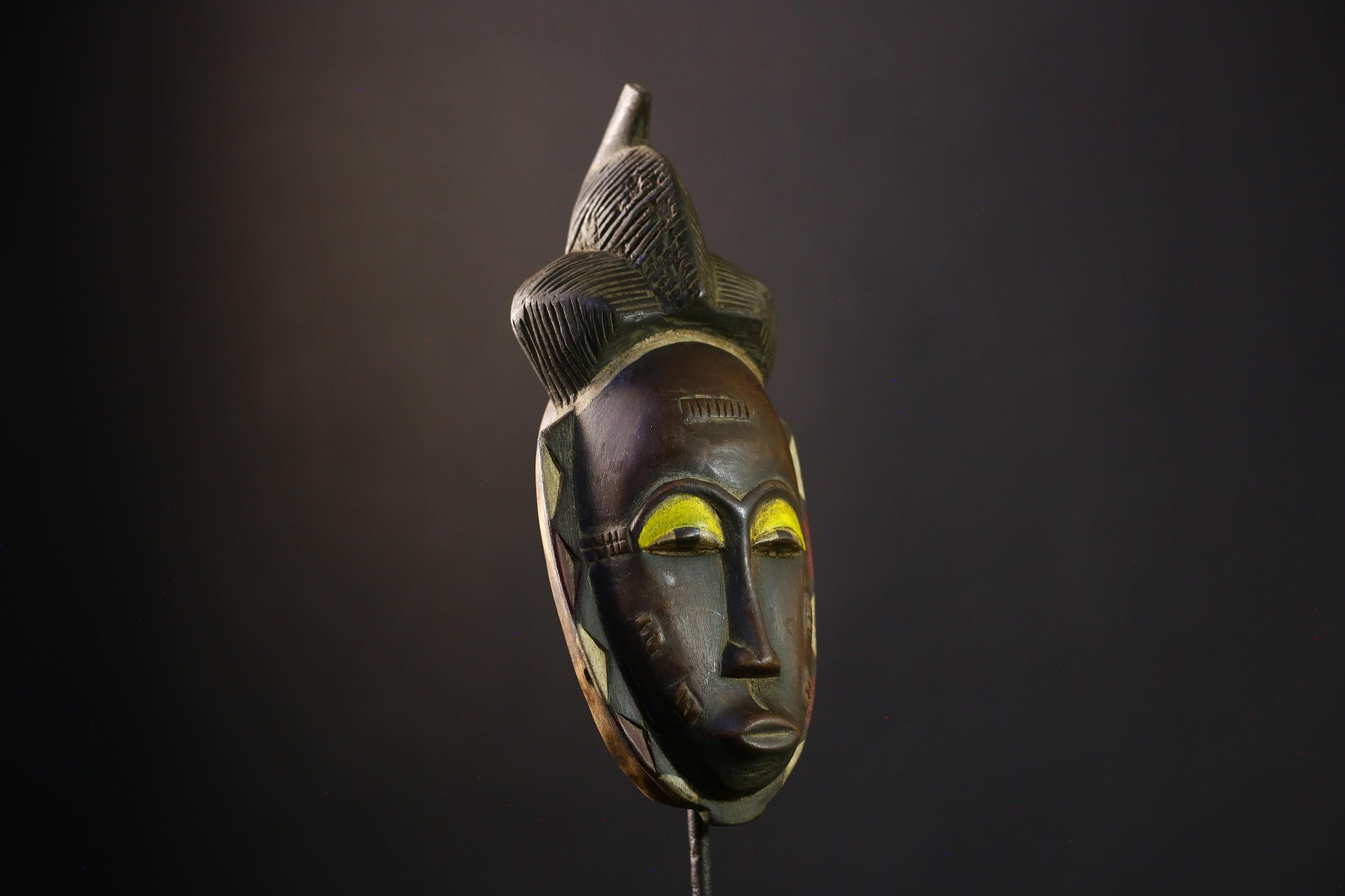 African Mask Baule: Hand-Carved Wooden Tribal Face Wall Art, Unique African Decor Sculpture, Rustic Decor Accent for Home-G3899