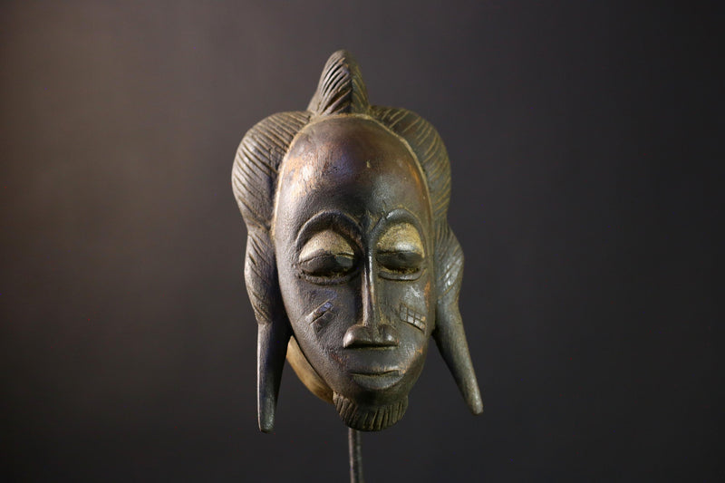 African Mask Baule: Hand-Carved Wooden Tribal Face Wall Art, Unique African Decor Sculpture, Rustic Decor Accent for Home-G3898