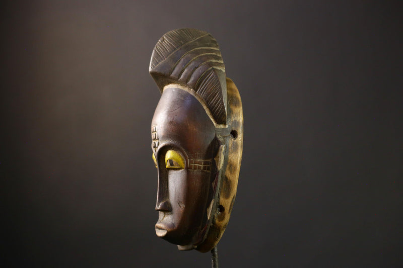 African Mask Baule: Hand-Carved Wooden Tribal Face Wall Hanging, Unique African Art Piece, Rustic Decor for Home and Collectibles-G3897