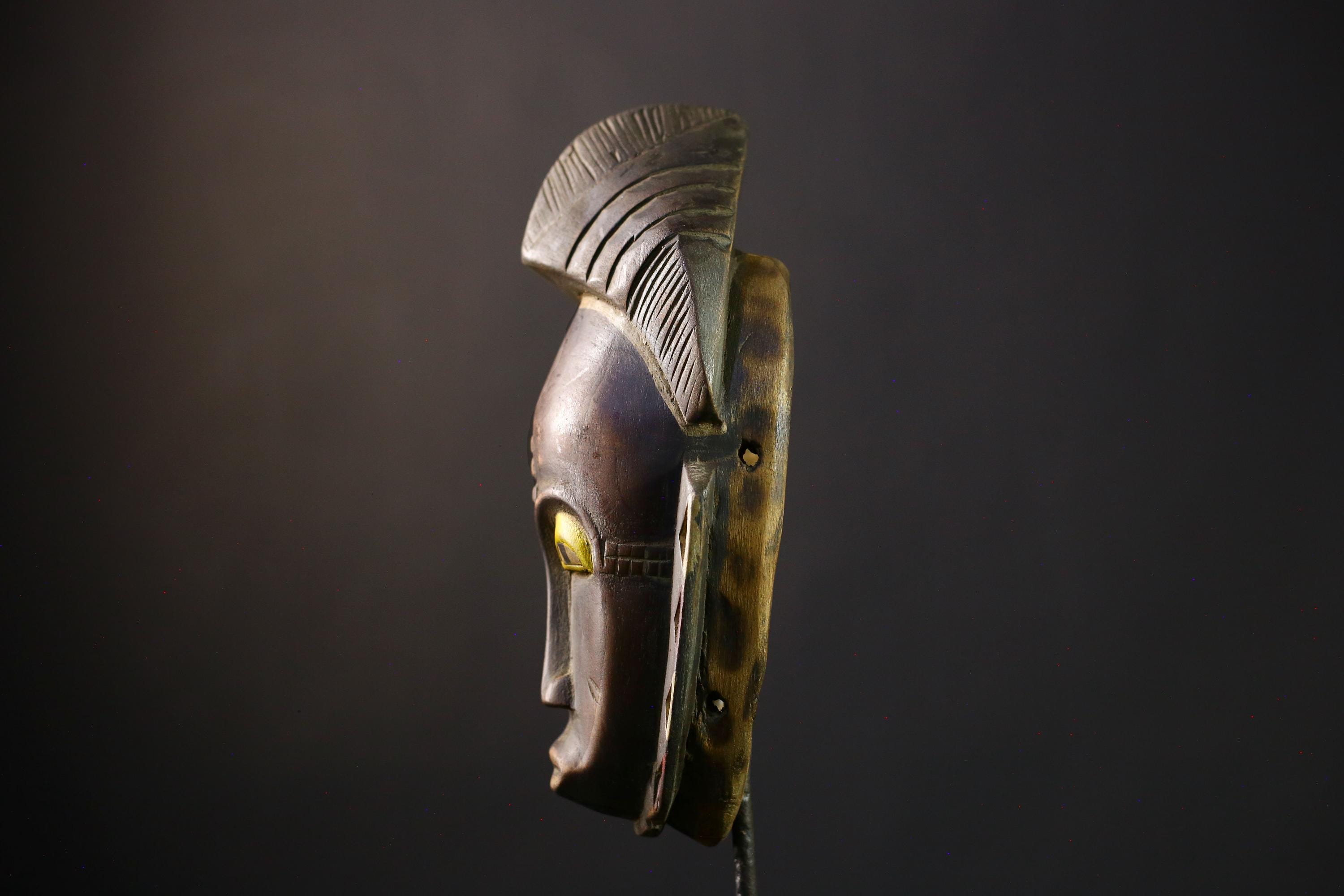African Mask Baule: Hand-Carved Wooden Tribal Face Wall Hanging, Unique African Art Piece, Rustic Decor for Home and Collectibles-G3897