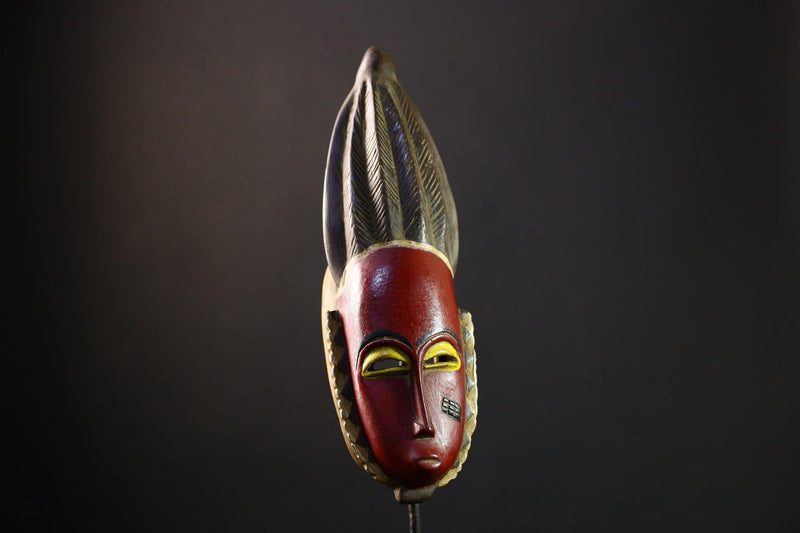 African Mask Baule: Hand-Carved Wooden Tribal Face Wall Hanging, Unique African Art Piece, Rustic Decor for Home and Collectibles-G3896