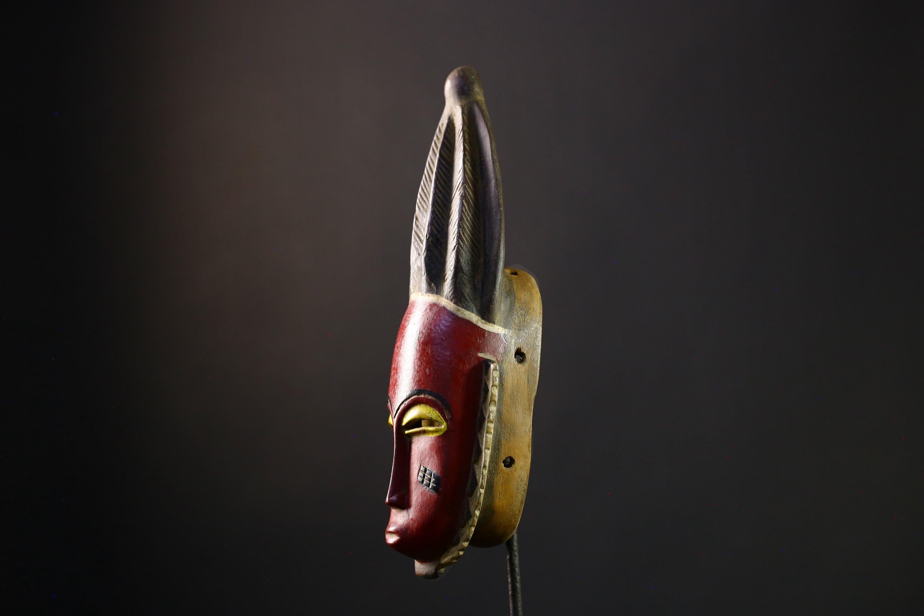 African Mask Baule: Hand-Carved Wooden Tribal Face Wall Hanging, Unique African Art Piece, Rustic Decor for Home and Collectibles-G3896