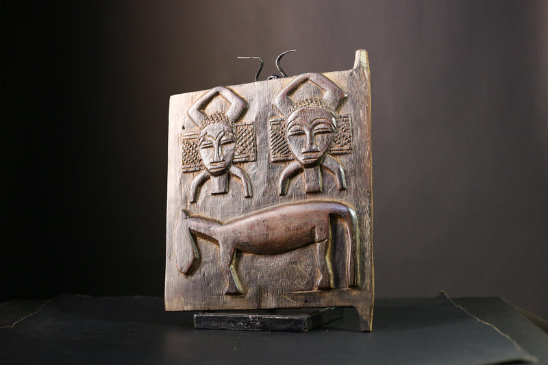 African Granary Door: Unique Rustic Wooden Wall Art, Tribal Antique Decor, Mali Sculpture for Cultural Home Aesthetics-G3916