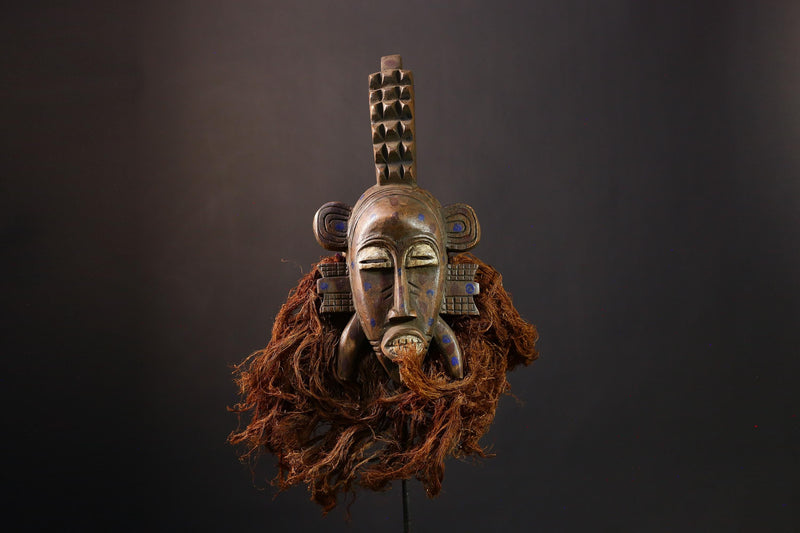 African Mask Kpélié Senoufo, Hand-Carved Wood Mask with Black Patina, Unique Ritual Decor, Cultural Art Sculpture for Home Decoration-G3904