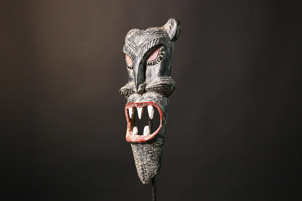 African Mask Vintage Baule Monkey - Hand-Carved Wood Tribal Sculpture for Unique Home Decor and Artistic Wall Art-G3663