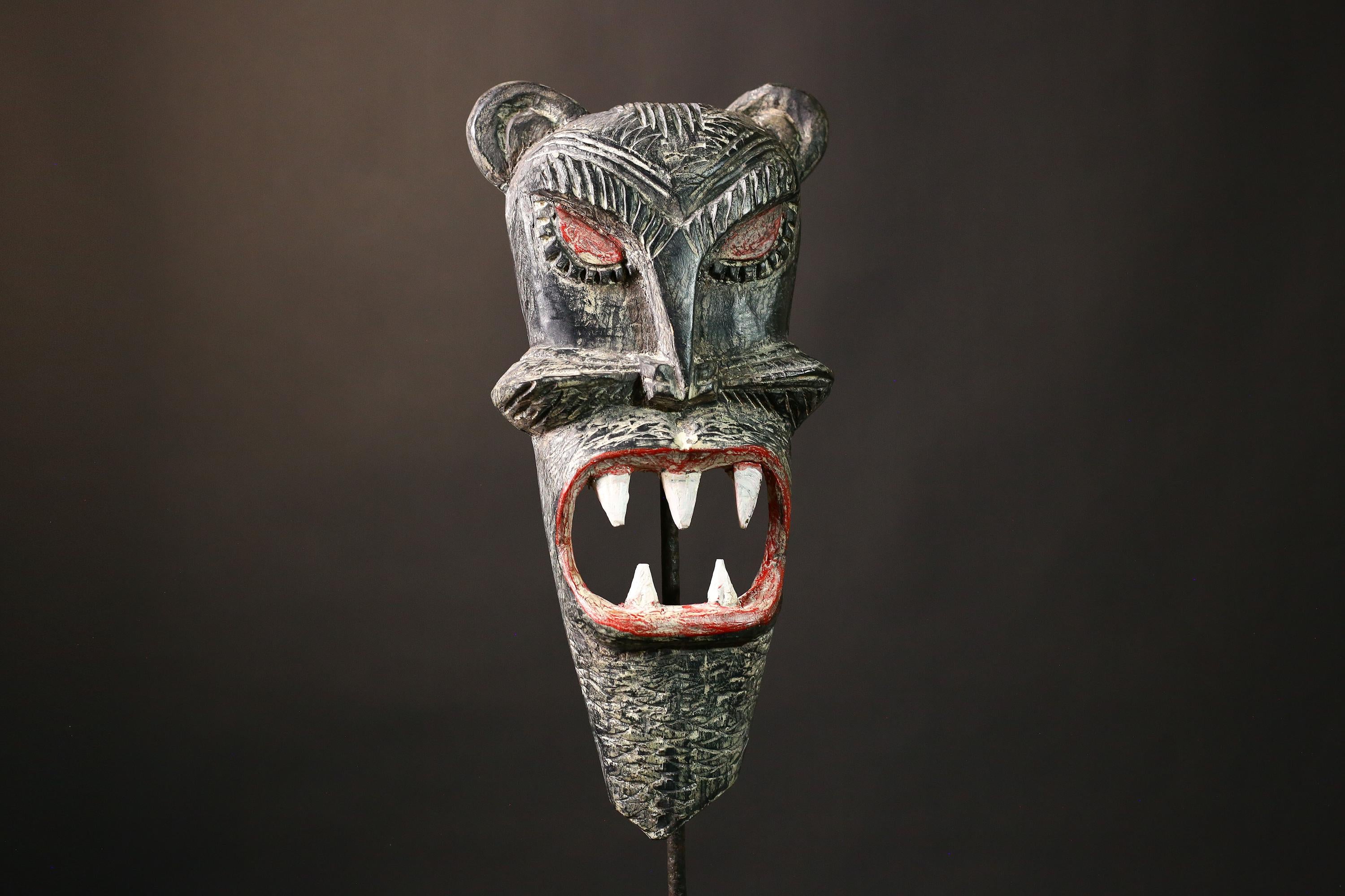 African Mask Vintage Baule Monkey - Hand-Carved Wood Tribal Sculpture for Unique Home Decor and Artistic Wall Art-G3663
