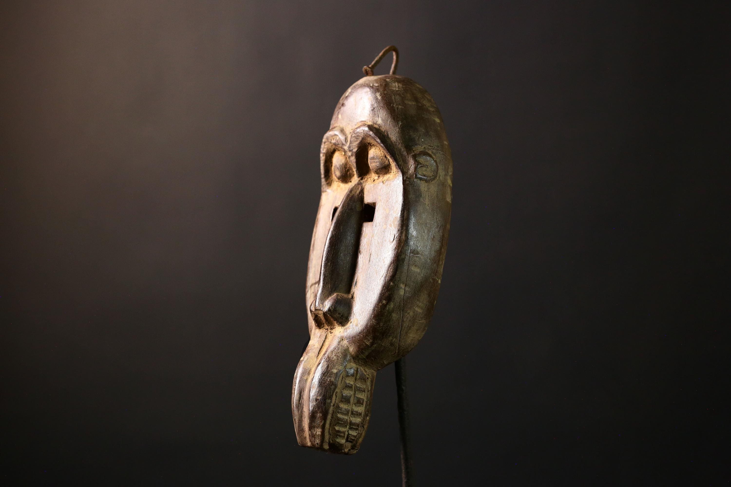 African Mask Authentic Baule Bird - Handcrafted Wooden Tribal Wall Art for Home Decor, Unique Cultural Sculpture and Collectible-G3661