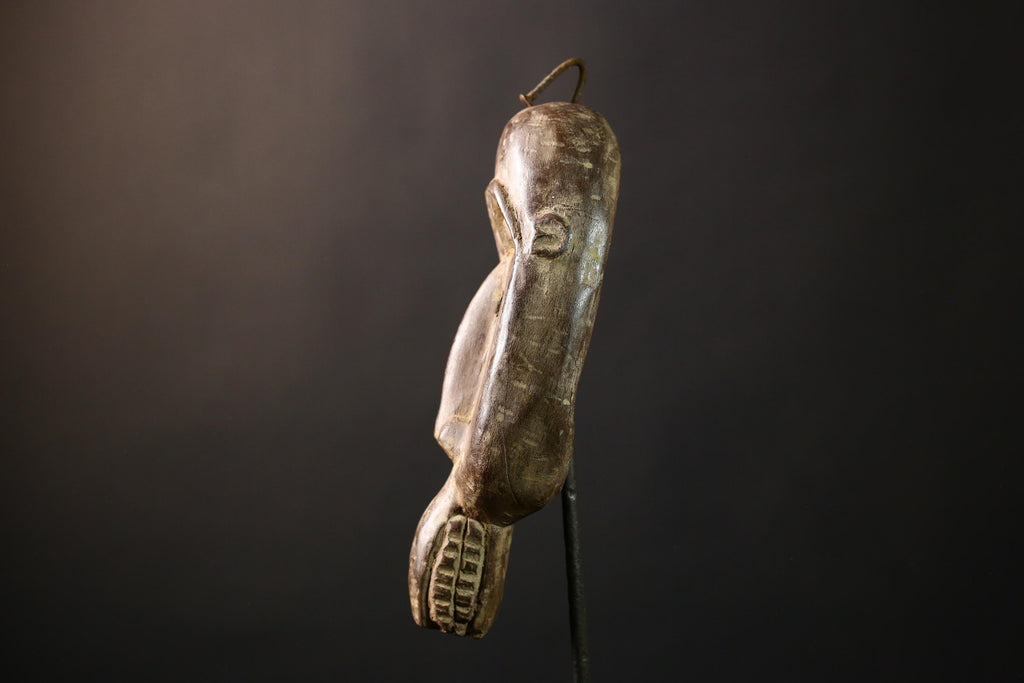 African Mask Authentic Baule Bird - Handcrafted Wooden Tribal Wall Art for Home Decor, Unique Cultural Sculpture and Collectible-G3661