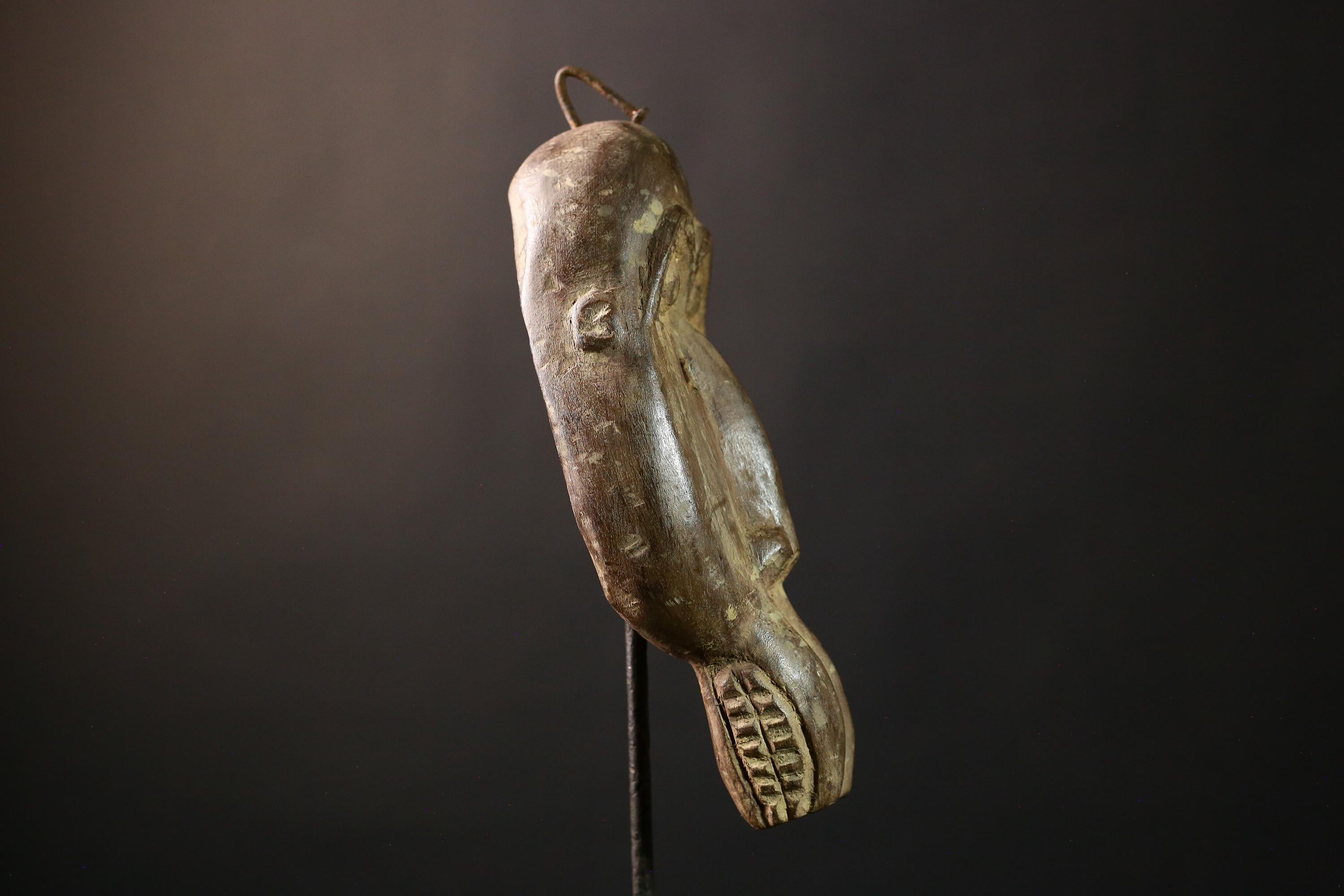 African Mask Authentic Baule Bird - Handcrafted Wooden Tribal Wall Art for Home Decor, Unique Cultural Sculpture and Collectible-G3661