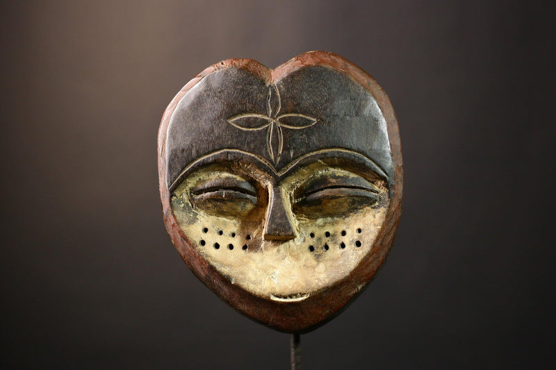 African Mask Antique Lega - Authentic Tribal Face Wooden Wall Art Decor for Home, Unique Ethnic Sculpture and Cultural Collectible0-G3658